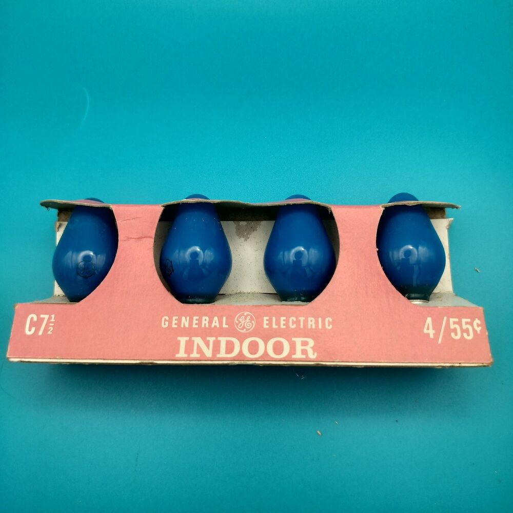 Vintage GE General Electric C7 1/2 Blue Christmas Light Bulbs 4-Pack Indoor